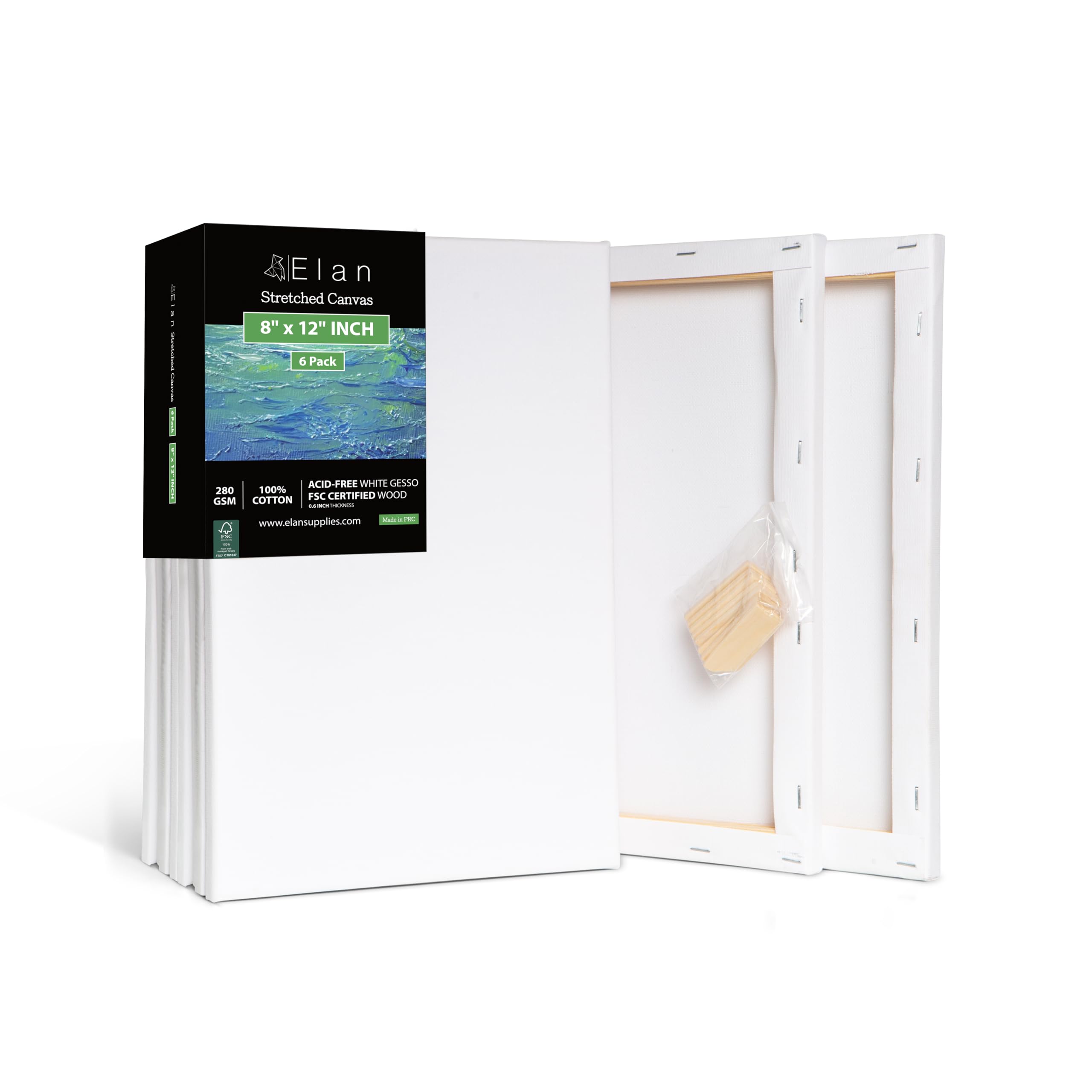 Elan Stretched Canvases 8x12, 6-Pack Canvases for Painting